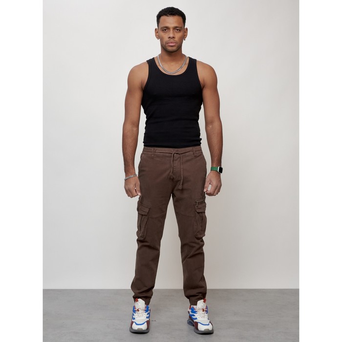Джинсы карго мужские, размер 52, цвет коричневый