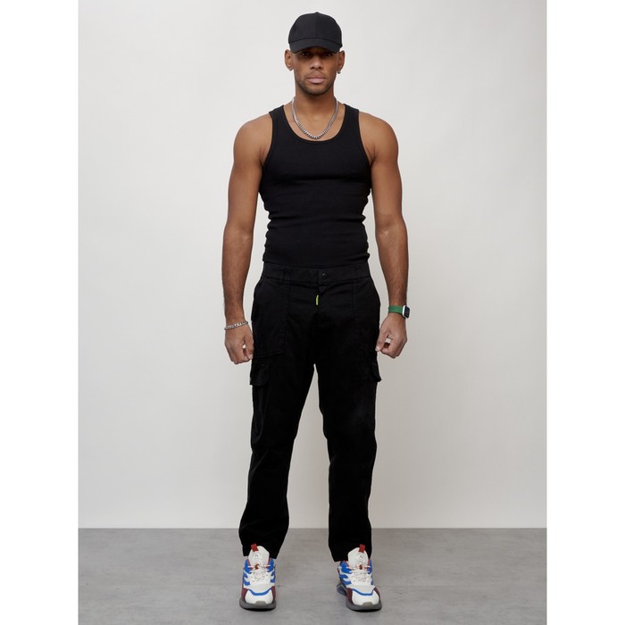 Джинсы карго мужские, размер 44-46, цвет чёрный