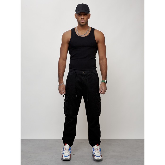 Джинсы карго мужские, размер 54, цвет чёрный