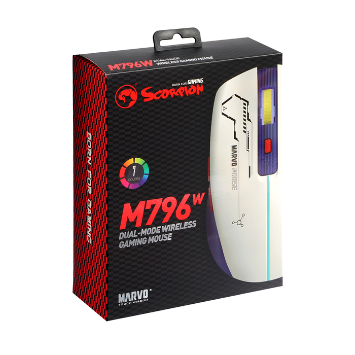 Мышь Marvo M796W, игровая, беспроводная, оптическая, RGB , 3200 dpi, белая - фото 51550263