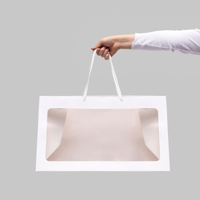 Пакет подарочный с окном, белый, 50×30×25 см