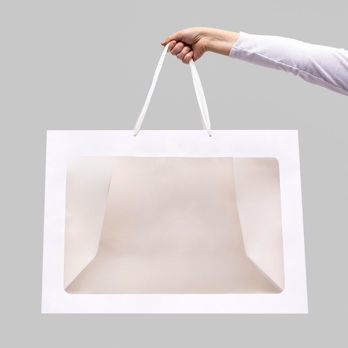 Пакет подарочный с окном, белый, 60×45×35 см - Фото 1