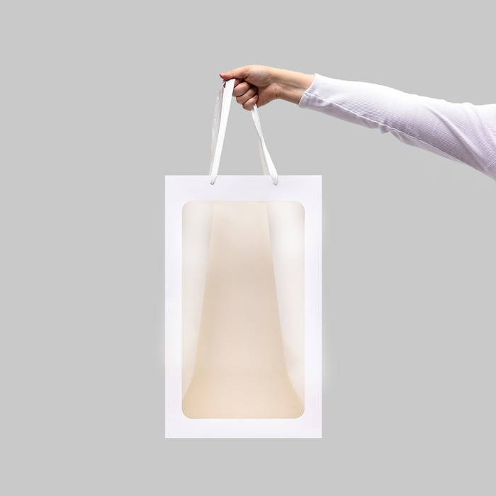 Пакет подарочный с окном, белый, 50×30×25 см - Фото 1