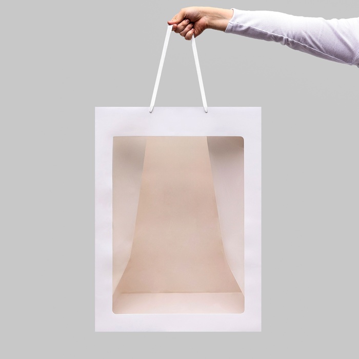 Пакет подарочный с окном, белый, 60×45×35 см - Фото 1