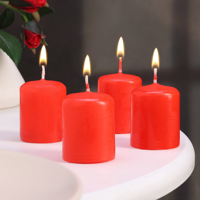 Набор свечей - цилиндров, 4х5 см, набор 4 шт, красная