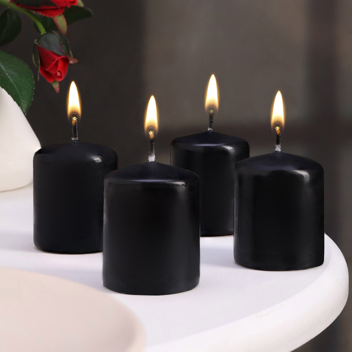 Набор свечей - цилиндров, 4х5 см, набор 4 шт, черная - Фото 1