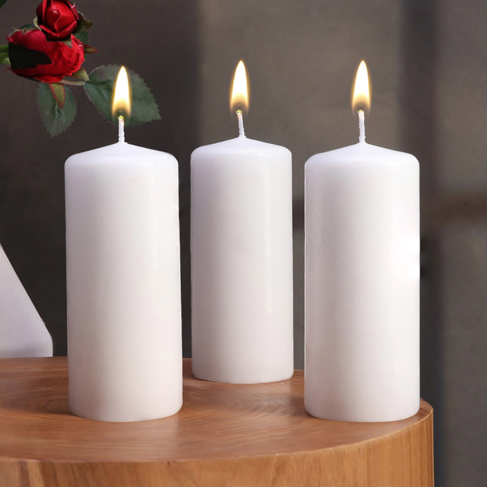 Набор свечей - цилиндров, 5х11,5 см, набор 3 шт, белая - Фото 1