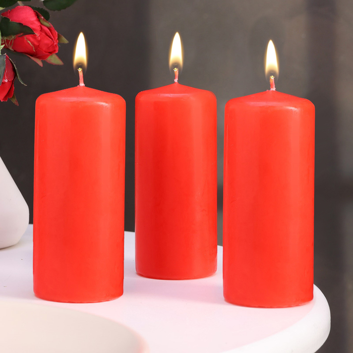 Набор свечей - цилиндров, 5х11,5 см, набор 3 шт, красная - Фото 1