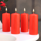 Набор свечей - цилиндров, 5х11,5 см, набор 4 шт, красная - фото 12211944