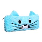 Пенал школьный на молнии Calligrata «Котик», меховой, пушистый, с ушками, голубой - Фото 2