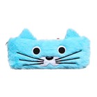 Пенал школьный на молнии Calligrata «Котик», меховой, пушистый, с ушками, голубой - Фото 3