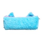 Пенал школьный на молнии Calligrata «Котик», меховой, пушистый, с ушками, голубой - Фото 4