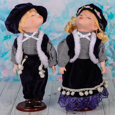 Кукла коллекционная парочка поцелуй набор 2 шт "В тёмно-синем наряде" 30 см