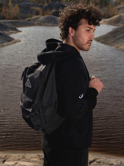 Рюкзак текстильный РОСКОСМОС х ONLYTOP, 42×28.5×14, с карманами, чёрный