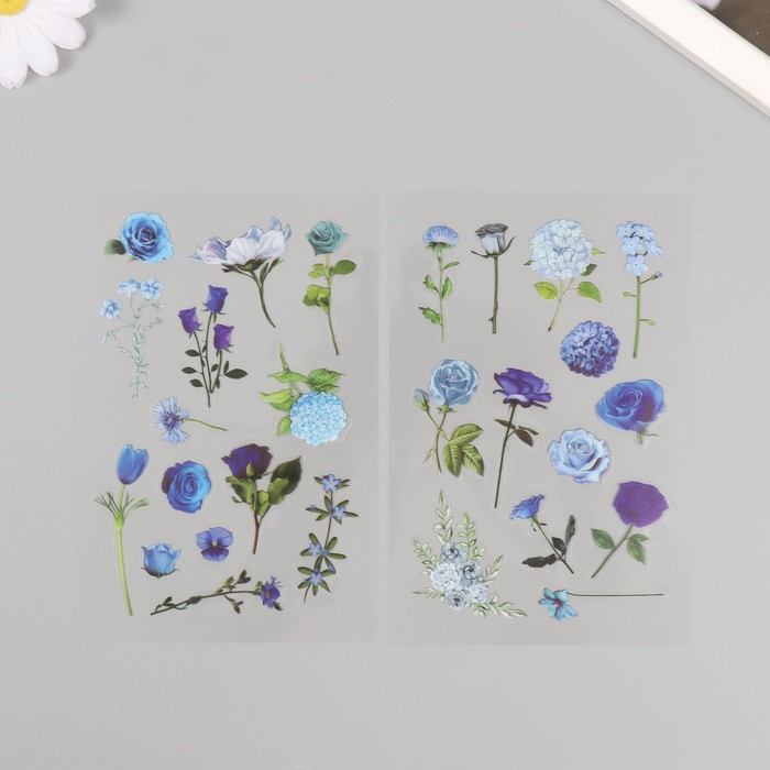 Наклейки для творчества PVC Синие цветы набор 2 листа 10х15 см