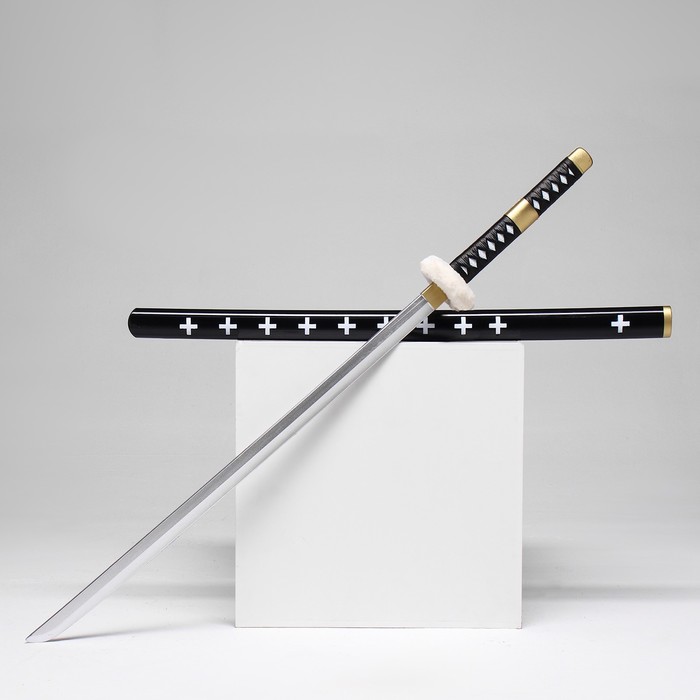 Сувенирное оружие "Катана Ло" 102 см, черная с белыми крестами, пенополистирол - Фото 1