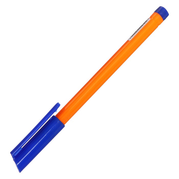 Ручка шариковая 0,5 мм синяя, корпус желтый треугольный, колпачок синий , штрихкод на штуке
