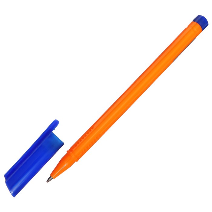 Ручка шариковая 0,5 мм синяя, корпус желтый треугольный, колпачок синий , штрихкод на штуке