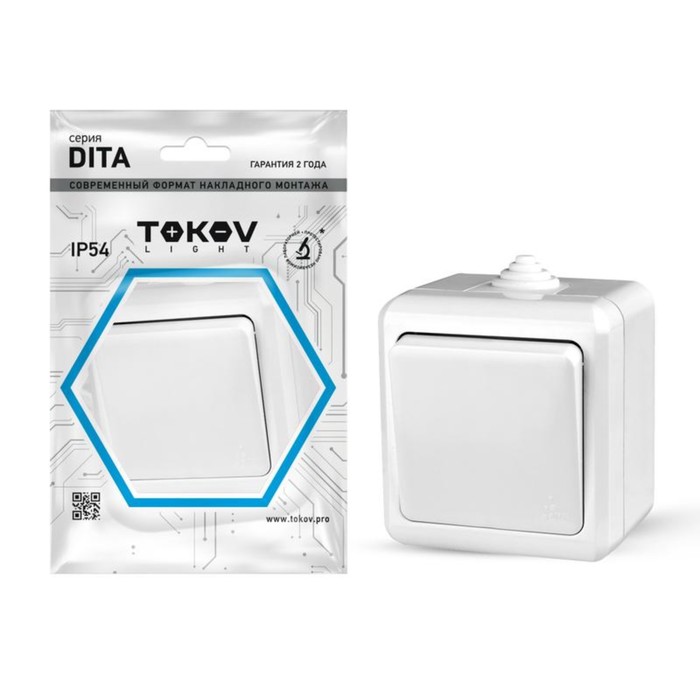 Выключатель  TOKOV ELECTRIC, Dita, 1 клавиша, IP54, 10А, 250В, белый, TKL-DT-V1-C01-IP54 - Фото 1