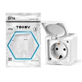 Розетка с крыш. TOKOV ELECTRIC, Dita, 1-м, 16А, IP54, 250В, с з/к, белый, TKL-DT-R1Z-C01-IP54 10404676