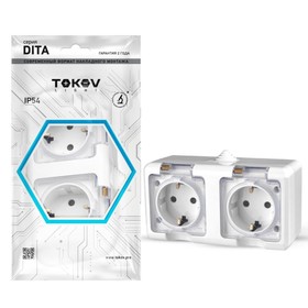 Розетка TOKOV ELECTRIC,Dita,2-м,16А,IP54,250В,с з/к,с прозр.кр,белый,TKL-DT-R2Z-C01T-IP54 10404696