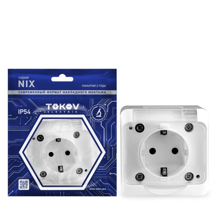 Розетка TOKOV ELECTRIC, Nix, 1 м, 16 А, IP54, 250 В, с заземлением, белая, TKE-NX-R1Z-C01T-IP54 - Фото 1