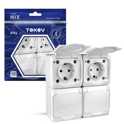 Розетка TOKOV ELECTRIC, Nix, 4 м, 16 А, IP54, 250 В, с заземлением, белая, TKE-NX-R4Z-C01-IP54