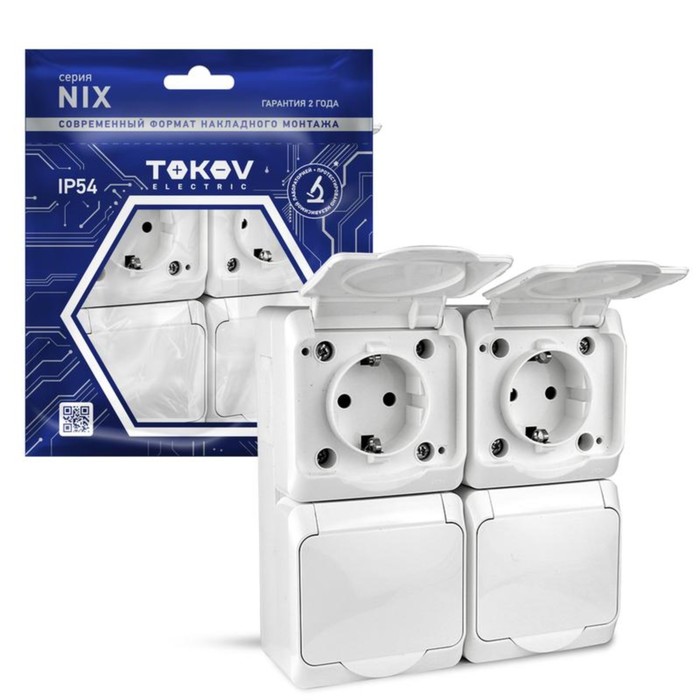 Розетка TOKOV ELECTRIC, Nix, 4 м, 16 А, IP54, 250 В, с заземлением, белая, TKE-NX-R4Z-C01-IP54 - Фото 1