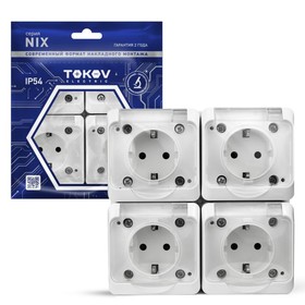 Розетка TOKOV ELECTRIC, Nix, 4-м, 16А, IP54, 250В, с з/к, с прозр. кр, белый, TKE-NX-R4Z-C01T-IP54 10404727