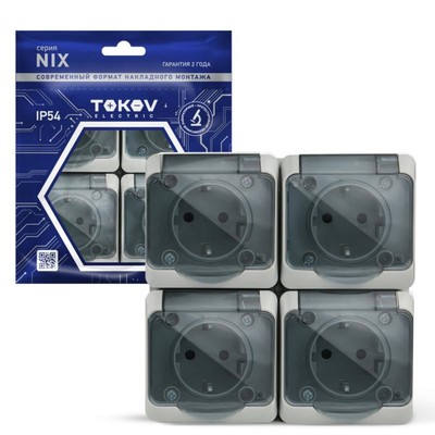 Розетка TOKOV ELECTRIC, Nix, 4 м, 16 А, IP54, 250 В, с заземлением, серая, TKE-NX-R4Z-C06T-IP54