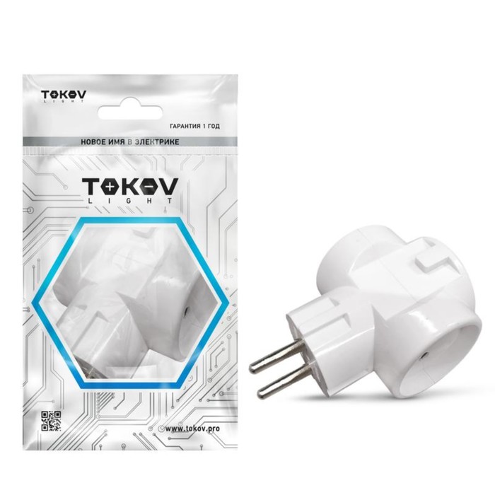 Разветвитель TOKOV ELECTRIC, 3-м, без з/к, 16А, 250В, IP20, ABS-пластик, белый, TKL-S3C-C01 - Фото 1
