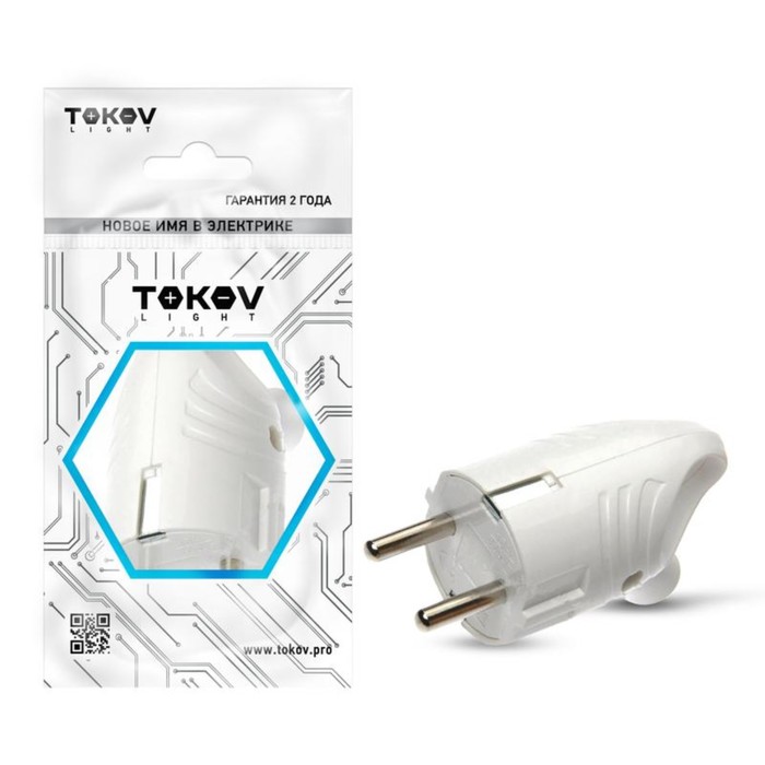 Вилка электрическая с кольцом TOKOV ELECTRIC, с з/к, 16А, 250В, IP20, белая, TKL-PLUZR-C01 - Фото 1