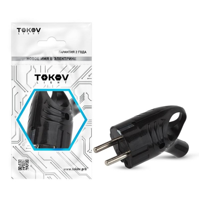 Вилка электрическая с кольцом TOKOV ELECTRIC, с з/к, 16А, 250В, IP20, черная, TKL-PLUZR-C05 - Фото 1