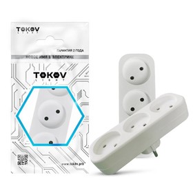 Разветвитель TOKOV ELECTRIC, 3-м, без з/к, 16А, 250В, IP20, полипропилен, белый, TKL-S3-C01 10404749