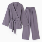 Комплект домашний женский (рубашка на запах, брюки) KAFTAN Basic, размер 52-54, серый - Фото 6