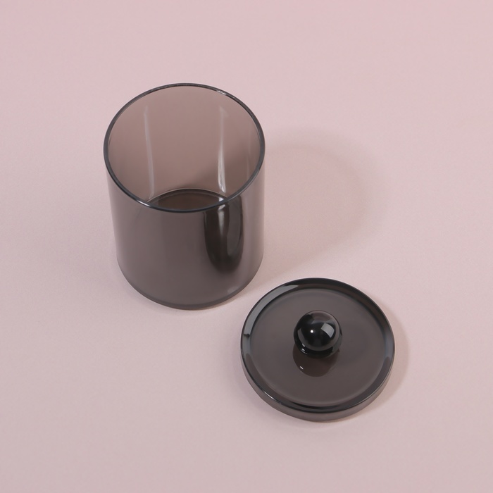 Органайзер для хранения ватных палочек, с крышкой, d - 7 × 10,5 см, в коробке, цвет полупрозрачный/чёрный