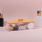 Органайзер для хранения «BAMBOO», с крышкой, 3 секции, 23,3 × 9,4 × 8,9 см, цвет прозрачный/коричневый - фото 321496384