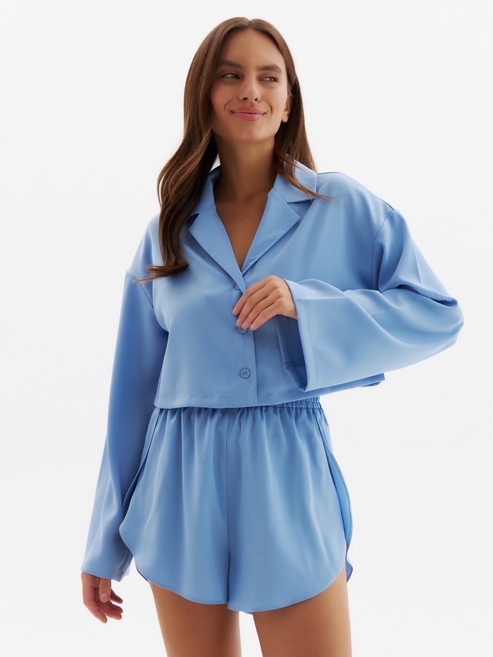 Пижама женская (рубашка, шорты) женская MINAKU: Home collection, небесно-голубая, размер 46 - Фото 1