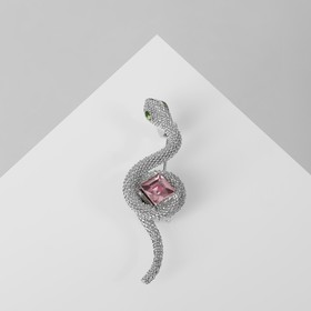 Брошь "Змея" ромб, цвет розовый в серебре