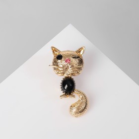 Брошь «Котёнок» подмигивающий, цвет чёрный в золоте 10204625