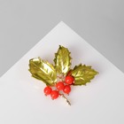 Брошь «Ягоды» костяника, цвет красно-зелёный в золоте - фото 10015479