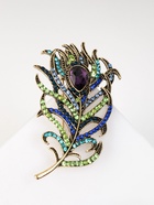 Брошь "Перо" волшебной птицы, цветная в чернёном золоте - фото 809232107