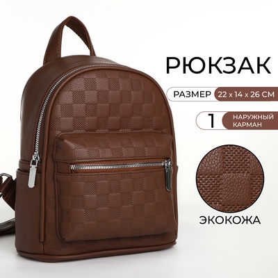 Рюкзак-мини женский на молнии, с карманом, размер 22×14×26 см, коричневый