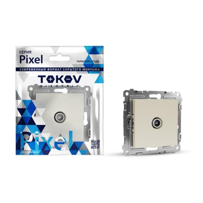 Розетка ТВ TOKOV ELECTRIC Pixel, проходная, 4 DB, бежевая, TKE-PX-A1P-C02 - Фото 1