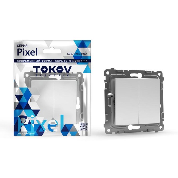 Переключатель проходной TOKOV ELECTRIC, Pixel, 2 клавиши, 10 А, IP20, белый, TKE-PX-P2-C01 - Фото 1