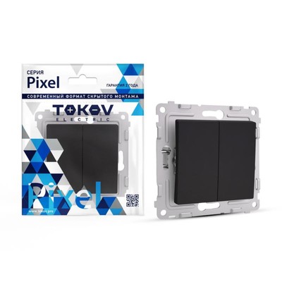 Переключатель проходной TOKOV ELECTRIC, Pixel, 2 клавиши, 10 А, IP20, карбон, TKE-PX-P2-C14