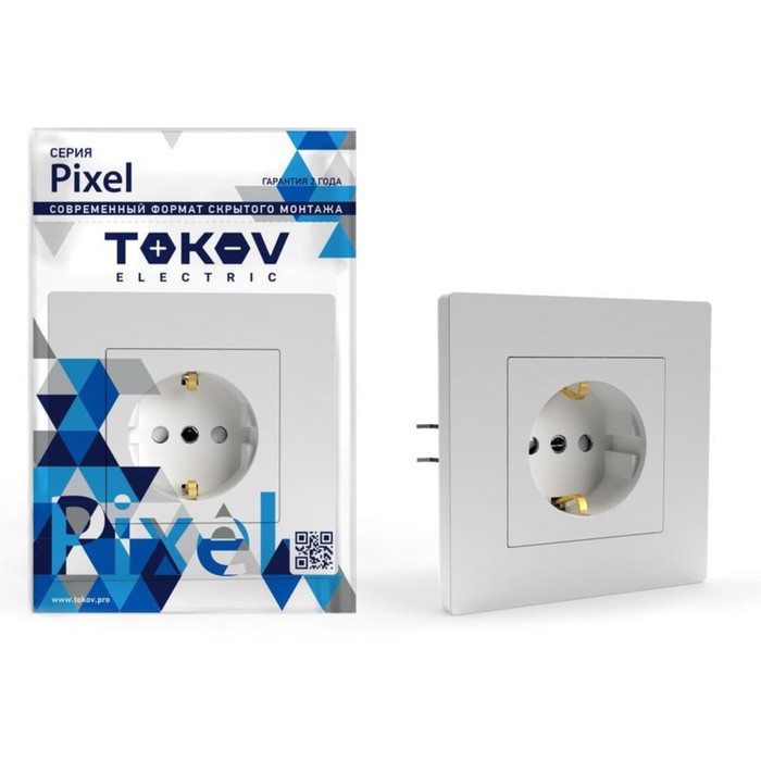 Розетка TOKOV ELECTRIC , Pixel, 1-м, 16А, IP20, с з/к, со шторкой, белый. TKE-PX-R1FZSF-C01 - Фото 1