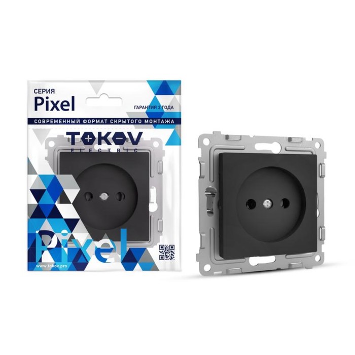 Розетка TOKOV ELECTRIC,Pixel,1-м,16А,IP20,без з/к,с зщ шторкой,карбон,TKE-PX-R1SF-C14 - Фото 1