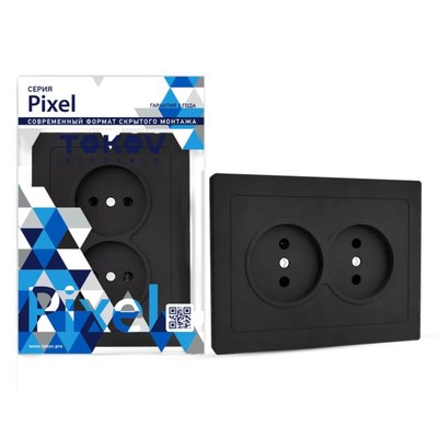 Розетка TOKOV ELECTRIC, Pixel, 2-м,в сборе, 16А, IP20, без з/к, карбон, TKE-PX-R2F-C14