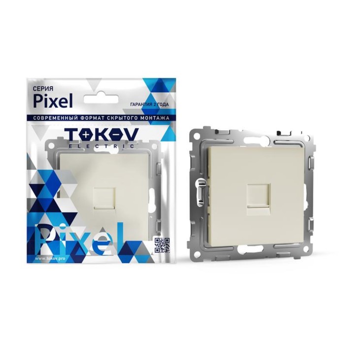 Розетка компьютерная TOKOV ELECTRIC, Pixel, (мех.), 1 место, RJ45, кат.5E, бежевый TKE-PX-RC1-C02 - Фото 1